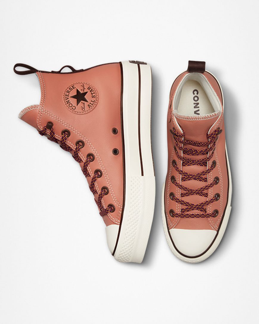 Dámské Boty Na Platformy Converse Chuck Taylor All Star Lift Tonal Læder Vysoké Meruňka | CZ MACI01